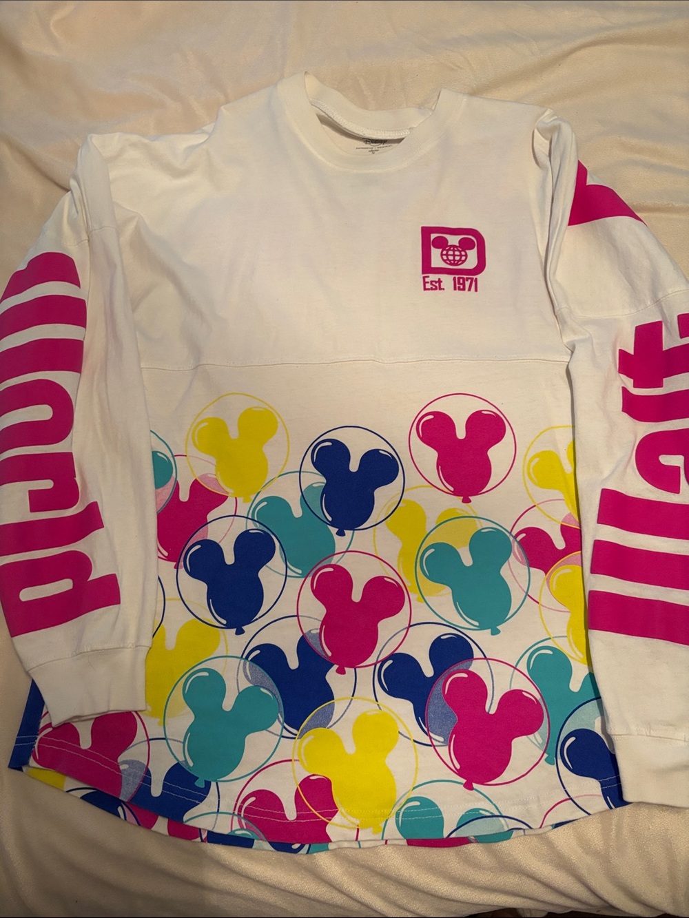 Disney world spirit jersey with Pink, Blue & Yellow Balloon Mickeys - Picture 1 of 5